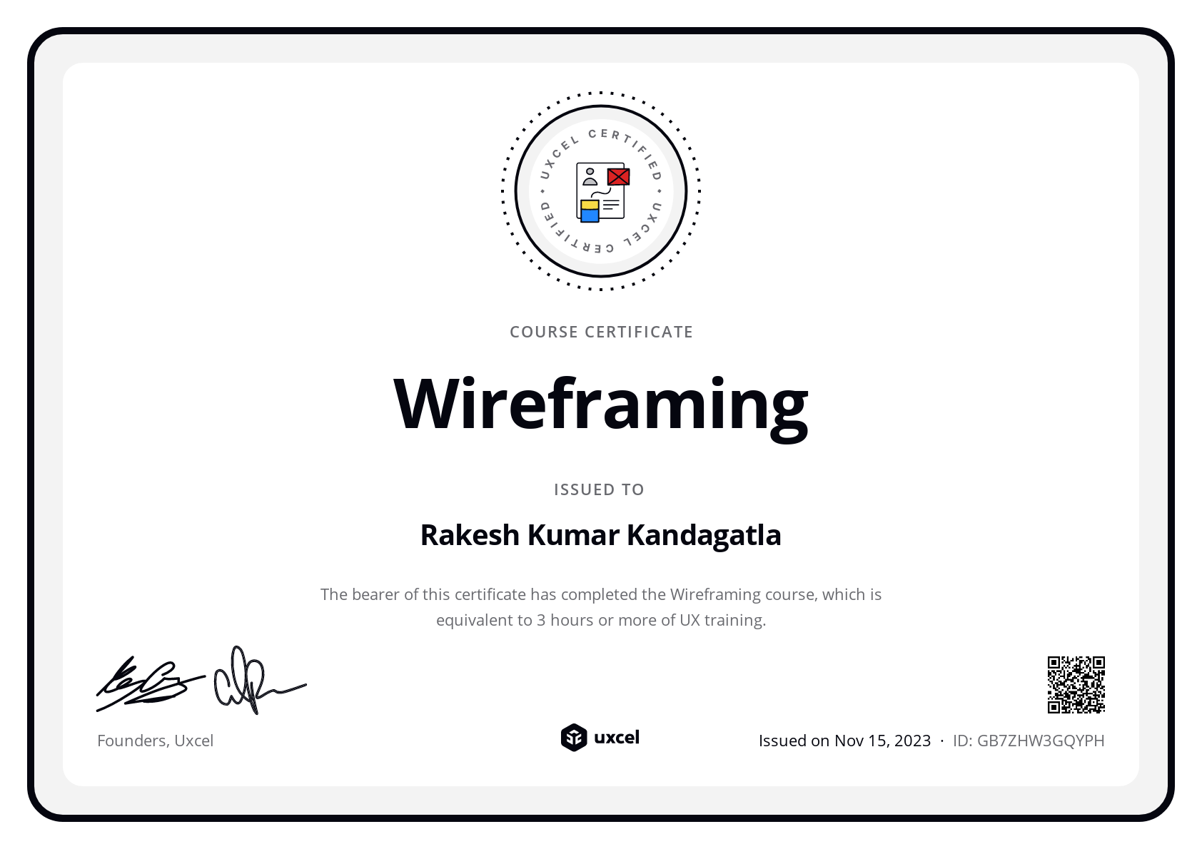 Rakesh Kumar Kandagatla's certificate